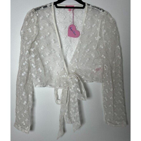 Dolls Kill Sugar Thrillz Crop Top XXL White Sheer Wrap Edgy EDM Punk Whimsigoth - Picture 1 of 13